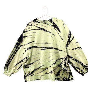 Electric & Rose Onyx Tie Dye Sweatshirt Womens S Oversized Neon Yellow High Low